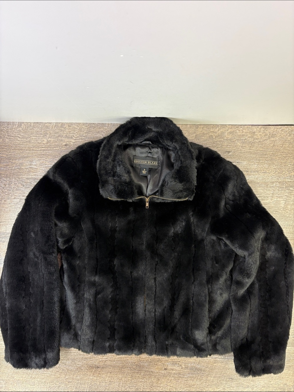 Kristen Blake Black Faux Fur Full Zip Jacket Coat Size Small